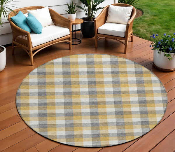 Homeroots 3' Stylish Brown Green Beige Plaid Washable Rug For Indoor And Outdoor Use - Durable And Chic 8' Round Polyester 601400