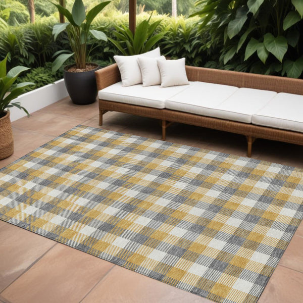 Homeroots 3' Stylish Brown Green Beige Plaid Washable Rug For Indoor And Outdoor Use - Durable And Chic 8' X 10' Polyester 601401