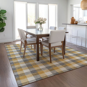Homeroots 3' Stylish Brown Green Beige Plaid Washable Rug For Indoor And Outdoor Use - Durable And Chic 8' X 10' Polyester 601401