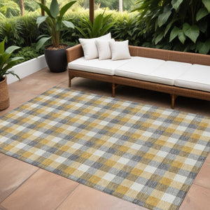 Homeroots 3' Stylish Brown Green Beige Plaid Washable Rug For Indoor And Outdoor Use - Durable And Chic 9' X 12' Polyester 601402