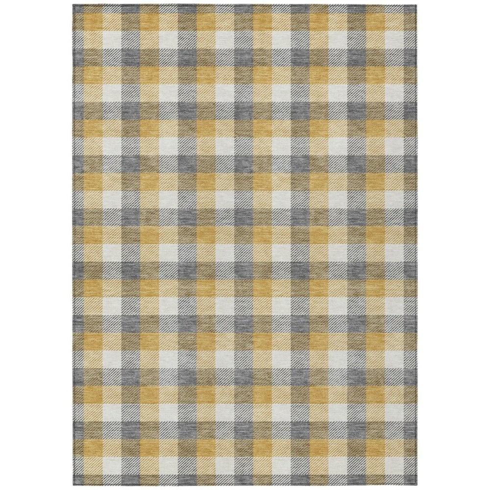 HomeRoots 5' Stylish Gray Tan Beige Plaid Washable Area Rug for Indoor Outdoor Use - Durable, Easy-Care Design 10' X 14' 601403