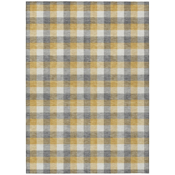 HomeRoots 5' Stylish Gray Tan Beige Plaid Washable Area Rug for Indoor Outdoor Use - Durable, Easy-Care Design 10' X 14' 601403