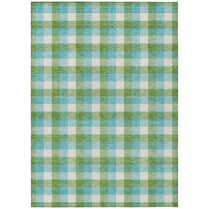 HomeRoots 5' Stylish Lime Green Aqua Beige Plaid Area Rug - Durable, Washable, Perfect for Indoor & Outdoor Spaces 5' X 8' 601405