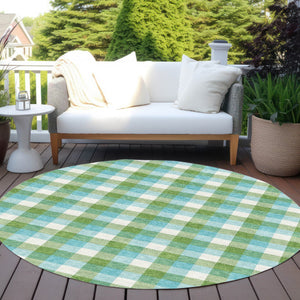 Homeroots 3' Stylish Brown Green Beige Plaid Washable Rug For Indoor And Outdoor Use - Durable And Chic 8' Round Polyester 601406