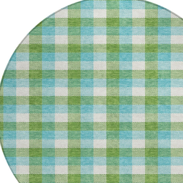 Homeroots 3' Stylish Brown Green Beige Plaid Washable Rug For Indoor And Outdoor Use - Durable And Chic 8' Round Polyester 601406