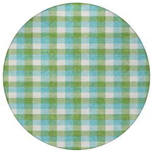 Homeroots 3' Stylish Brown Green Beige Plaid Washable Rug For Indoor And Outdoor Use - Durable And Chic 8' Round Polyester 601406