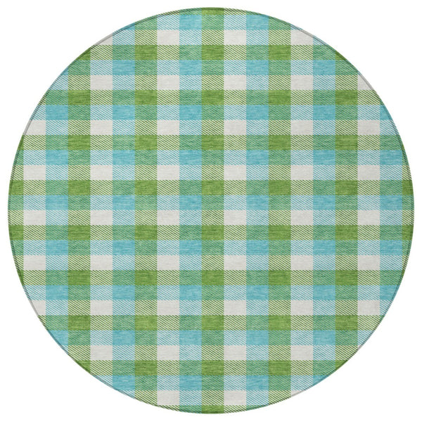 Homeroots 3' Stylish Brown Green Beige Plaid Washable Rug For Indoor And Outdoor Use - Durable And Chic 8' Round Polyester 601406