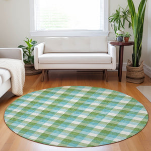 Homeroots 3' Stylish Brown Green Beige Plaid Washable Rug For Indoor And Outdoor Use - Durable And Chic 8' Round Polyester 601406