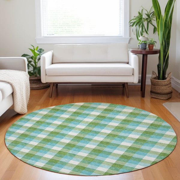 Homeroots 3' Stylish Brown Green Beige Plaid Washable Rug For Indoor And Outdoor Use - Durable And Chic 8' Round Polyester 601406