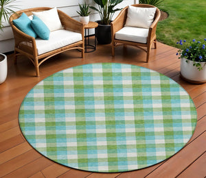 Homeroots 3' Stylish Brown Green Beige Plaid Washable Rug For Indoor And Outdoor Use - Durable And Chic 8' Round Polyester 601406