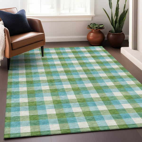 Homeroots 3' Stylish Brown Green Beige Plaid Washable Rug For Indoor And Outdoor Use - Durable And Chic 8' X 10' Polyester 601407