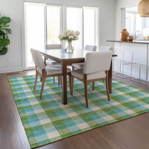 Homeroots 3' Stylish Brown Green Beige Plaid Washable Rug For Indoor And Outdoor Use - Durable And Chic 8' X 10' Polyester 601407