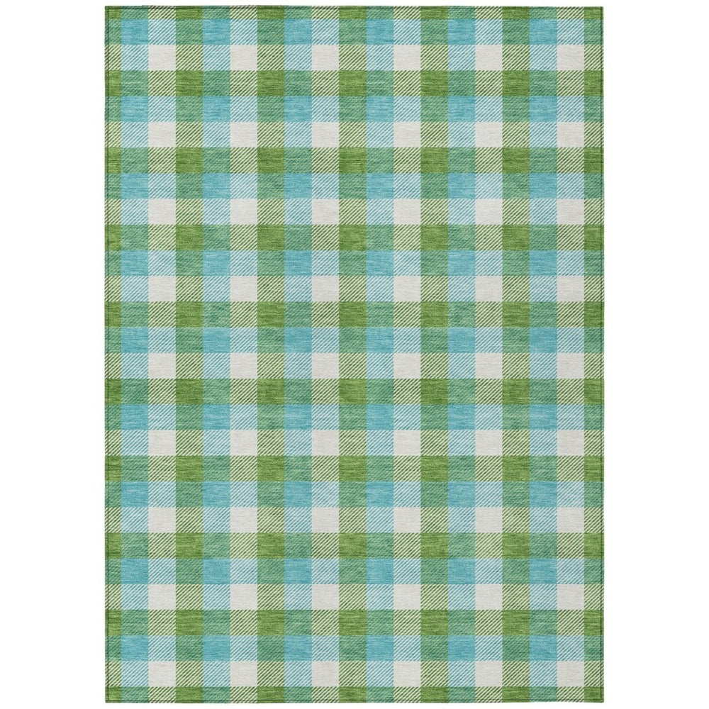 HomeRoots 9' Indoor Outdoor Area Rug - Vibrant Lime Green, Aqua & Beige Plaid - Durable, Washable & Stylish! 601408