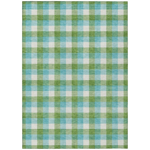 HomeRoots 5' Stylish Lime Green Aqua Beige Plaid Area Rug - Durable, Washable, Perfect for Indoor & Outdoor Spaces 10' X 14' 601409