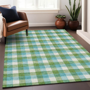 Homeroots 3' Stylish Brown Green Beige Plaid Washable Rug For Indoor And Outdoor Use - Durable And Chic 10' X 14' Polyester 601409