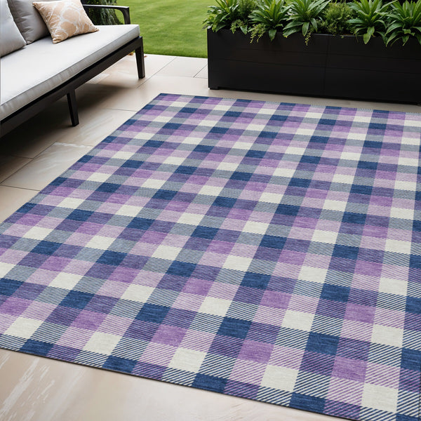 Homeroots 3' Stylish Brown Green Beige Plaid Washable Rug For Indoor And Outdoor Use - Durable And Chic 5' X 8' Polyester 601411