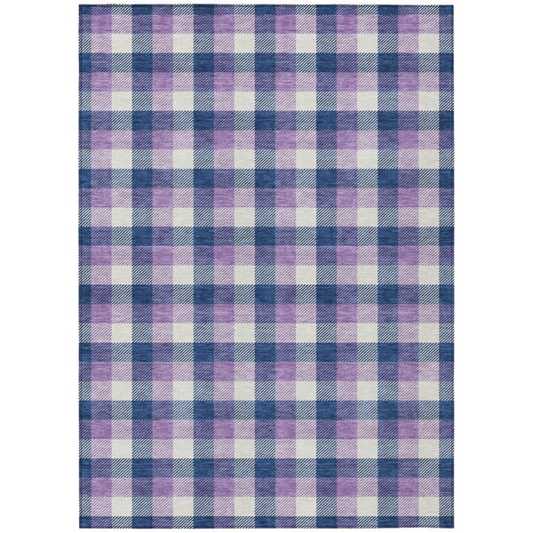 HomeRoots 5' Stylish Navy Blue, Purple & Beige Plaid Area Rug for Indoor/Outdoor Use - Durable & Washable Comfort 5' X 8' 601411