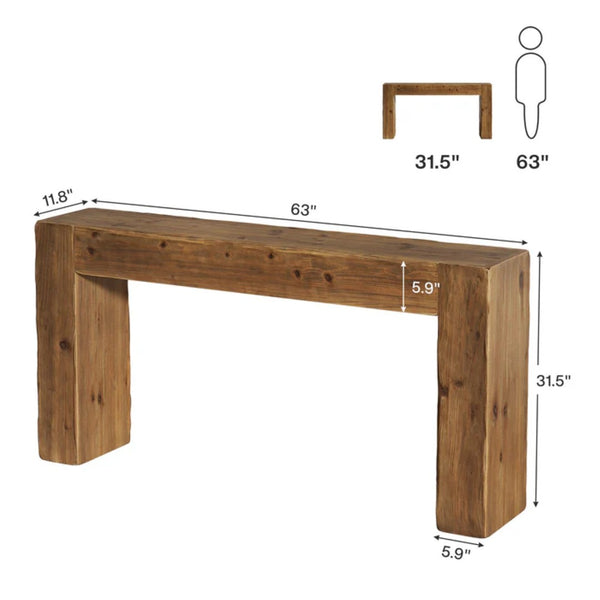 English Elm Wood Solid Fir Console Table Handcrafted Farmhouse Style for Entryway or Sofa T3971P448315