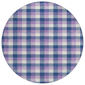 HomeRoots 5' Stylish Navy Blue, Purple & Beige Plaid Area Rug for Indoor/Outdoor Use - Durable & Washable Comfort 8' Round 601412