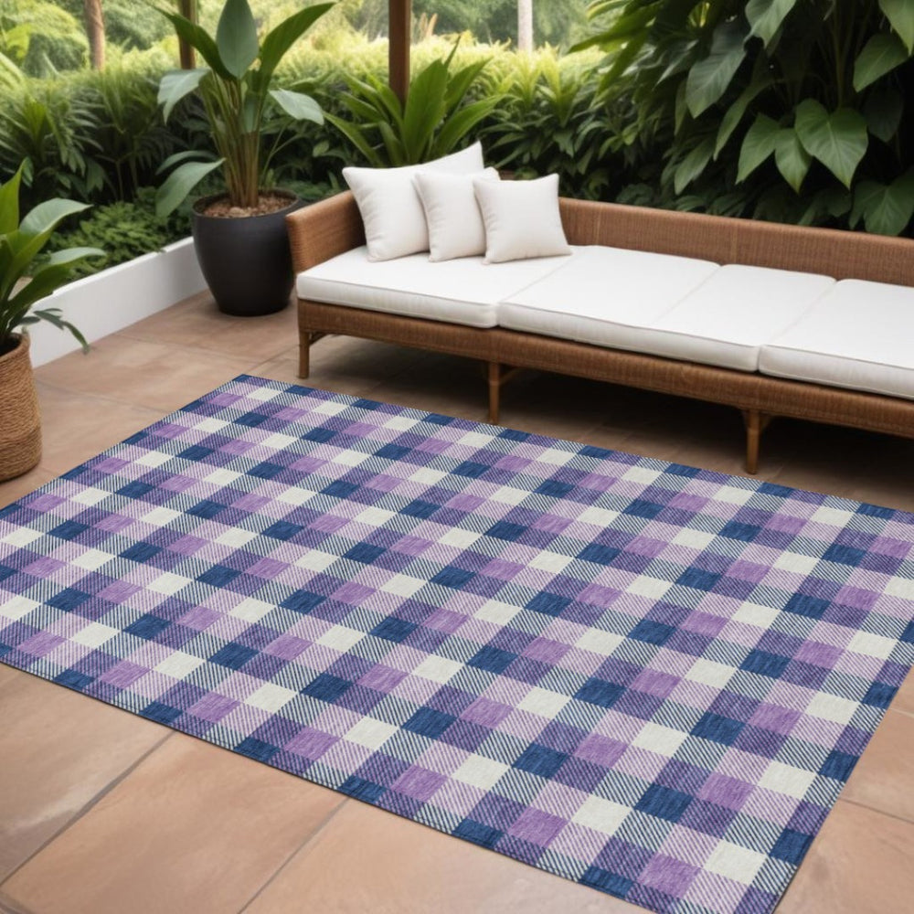 HomeRoots 5' Stylish Navy Blue, Purple & Beige Plaid Area Rug for Indoor/Outdoor Use - Durable & Washable Comfort 8' X 10' 601413