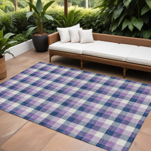 Homeroots 3' Stylish Brown Green Beige Plaid Washable Rug For Indoor And Outdoor Use - Durable And Chic 8' X 10' Polyester 601413
