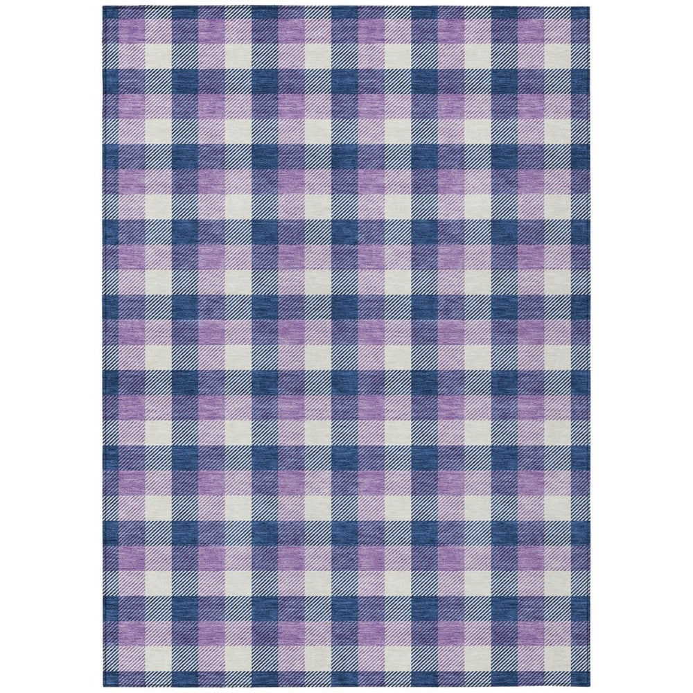 HomeRoots 5' Stylish Navy Blue, Purple & Beige Plaid Area Rug for Indoor/Outdoor Use - Durable & Washable Comfort 8' X 10' 601413