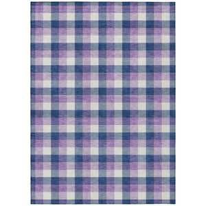 HomeRoots 5' Stylish Navy Blue, Purple & Beige Plaid Area Rug for Indoor/Outdoor Use - Durable & Washable Comfort 10' X 14' 601415