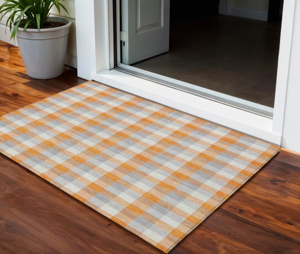 Homeroots 3' Stylish Brown Green Beige Plaid Washable Rug For Indoor And Outdoor Use - Durable And Chic 3' X 5' Polyester 601416