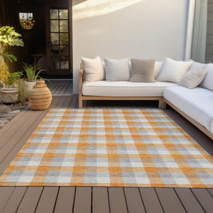 Homeroots 3' Stylish Brown Green Beige Plaid Washable Rug For Indoor And Outdoor Use - Durable And Chic 5' X 8' Polyester 601417