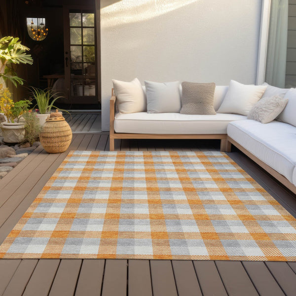 Homeroots 3' Stylish Brown Green Beige Plaid Washable Rug For Indoor And Outdoor Use - Durable And Chic 5' X 8' Polyester 601417