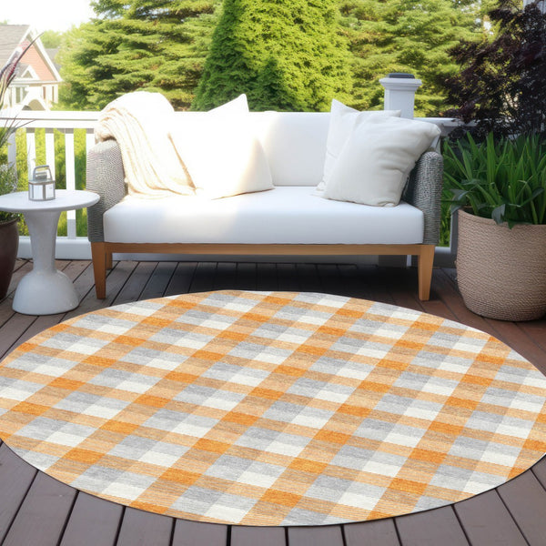 Homeroots 3' Stylish Brown Green Beige Plaid Washable Rug For Indoor And Outdoor Use - Durable And Chic 8' Round Polyester 601418