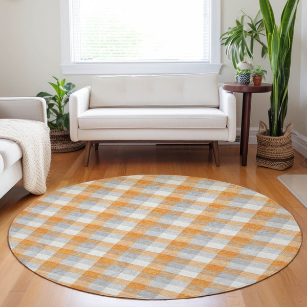 Homeroots 3' Stylish Brown Green Beige Plaid Washable Rug For Indoor And Outdoor Use - Durable And Chic 8' Round Polyester 601418