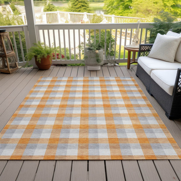 Homeroots 3' Stylish Brown Green Beige Plaid Washable Rug For Indoor And Outdoor Use - Durable And Chic 8' X 10' Polyester 601419
