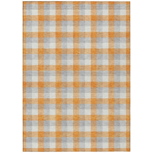 HomeRoots 5' Stylish Plaid Washable Area Rug in Orange, Gray & Beige - Durable for Indoor/Outdoor Use 8' X 10' 601419