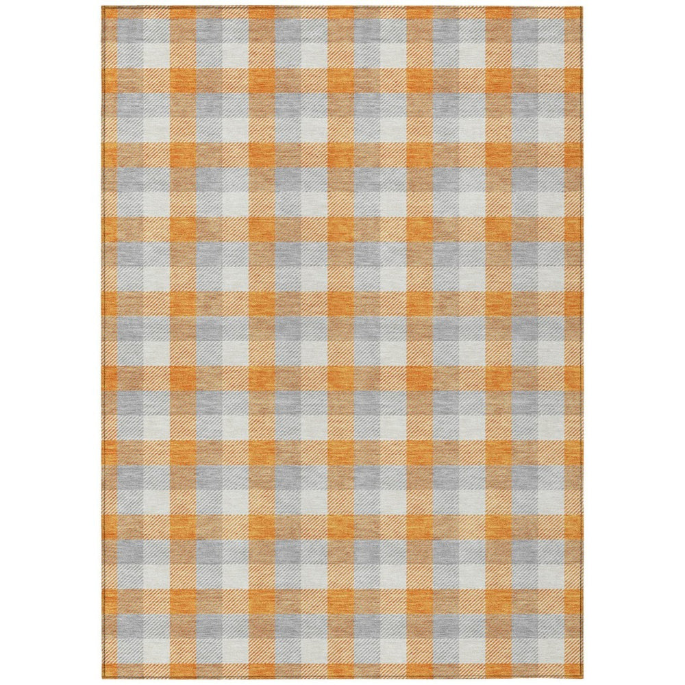 HomeRoots 9' Stylish Orange, Gray & Beige Plaid Washable Area Rug - Durable for Indoor/Outdoor Use & Easy Care 601420