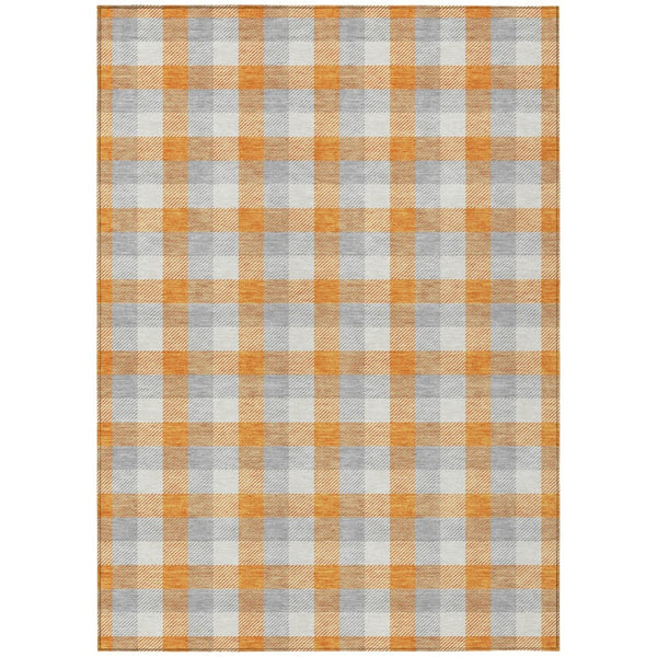 HomeRoots 5' Stylish Plaid Washable Area Rug in Orange, Gray & Beige - Durable for Indoor/Outdoor Use 10' X 14' 601421