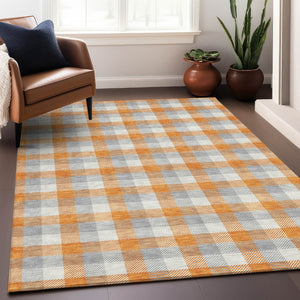 Homeroots 3' Stylish Brown Green Beige Plaid Washable Rug For Indoor And Outdoor Use - Durable And Chic 10' X 14' Polyester 601421