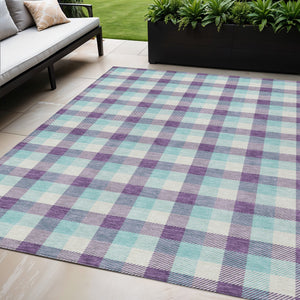 Homeroots 3' Stylish Brown Green Beige Plaid Washable Rug For Indoor And Outdoor Use - Durable And Chic 5' X 8' Polyester 601423