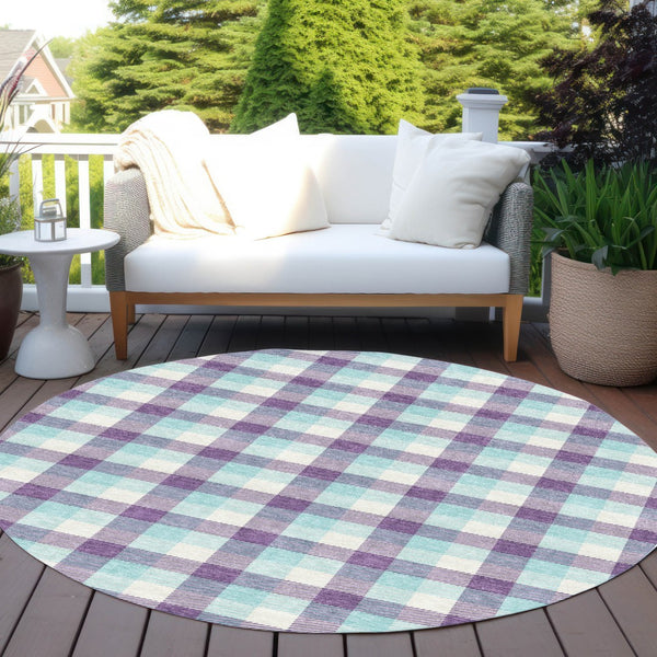 Homeroots 3' Stylish Brown Green Beige Plaid Washable Rug For Indoor And Outdoor Use - Durable And Chic 8' Round Polyester 601424