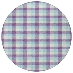 Homeroots 3' Stylish Brown Green Beige Plaid Washable Rug For Indoor And Outdoor Use - Durable And Chic 8' Round Polyester 601424