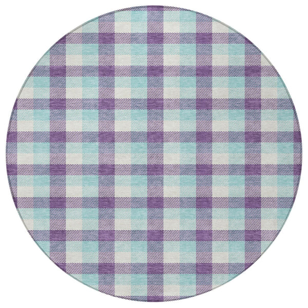 Homeroots 3' Stylish Brown Green Beige Plaid Washable Rug For Indoor And Outdoor Use - Durable And Chic 8' Round Polyester 601424