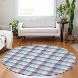 Homeroots 3' Stylish Brown Green Beige Plaid Washable Rug For Indoor And Outdoor Use - Durable And Chic 8' Round Polyester 601424