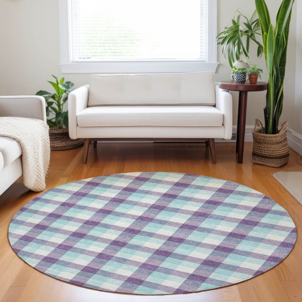 Homeroots 3' Stylish Brown Green Beige Plaid Washable Rug For Indoor And Outdoor Use - Durable And Chic 8' Round Polyester 601424