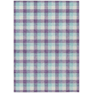 HomeRoots 5' Durable Purple Aqua Beige Plaid Washable Area Rug for Indoor & Outdoor High-Traffic Use 8' X 10' 601425