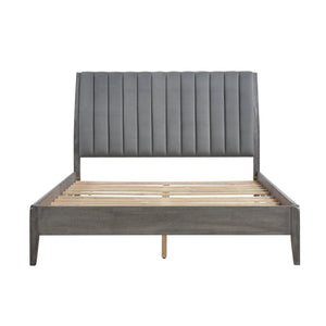 English Elm Modern Queen Platform Bed Dade Collection Gray Velvet Channel-Tufted Headboard, Wood Frame, No Box Spring Required B011P210119