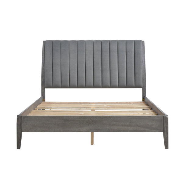 English Elm Modern Queen Platform Bed Dade Collection Gray Velvet Channel-Tufted Headboard, Wood Frame, No Box Spring Required B011P210119