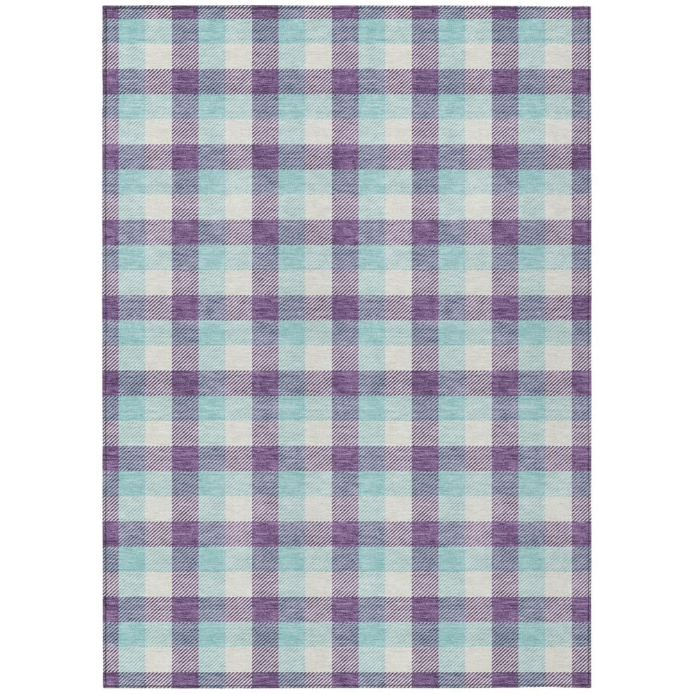 HomeRoots 9' Stylish Purple Aqua Beige Plaid Washable Area Rug - Durable Indoor/Outdoor Décor for Any Space 601426