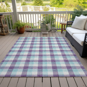Homeroots 3' Stylish Brown Green Beige Plaid Washable Rug For Indoor And Outdoor Use - Durable And Chic 10' X 14' Polyester 601427