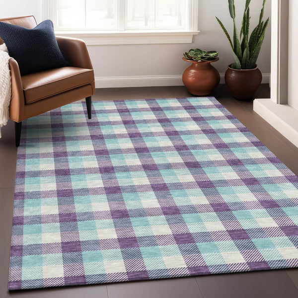 Homeroots 3' Stylish Brown Green Beige Plaid Washable Rug For Indoor And Outdoor Use - Durable And Chic 10' X 14' Polyester 601427