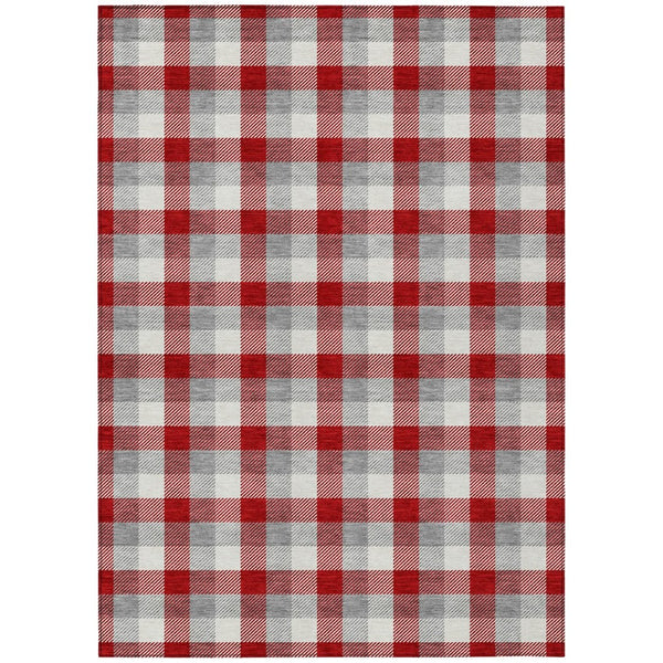 HomeRoots 5' Classic Plaid Indoor Outdoor Area Rug - Durable Red, Gray & Beige Design for Versatile Spaces 5' X 8' 601429